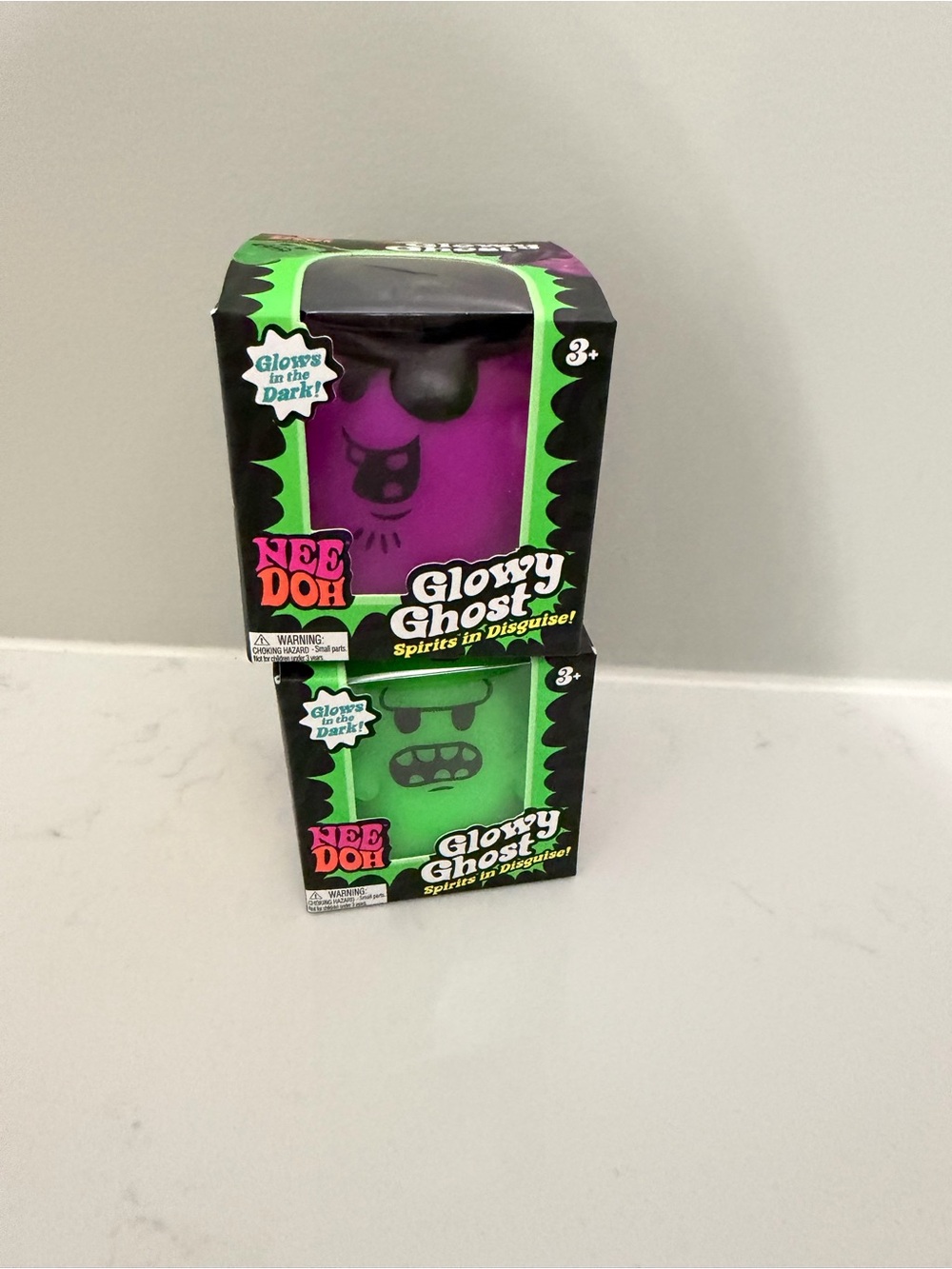 NEW 2X NeeDoh Glowy Ghost Sensory Squeeze Toys - Purple & Green